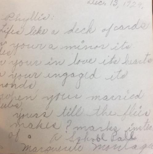 Phyllis graduation note from Margeruite